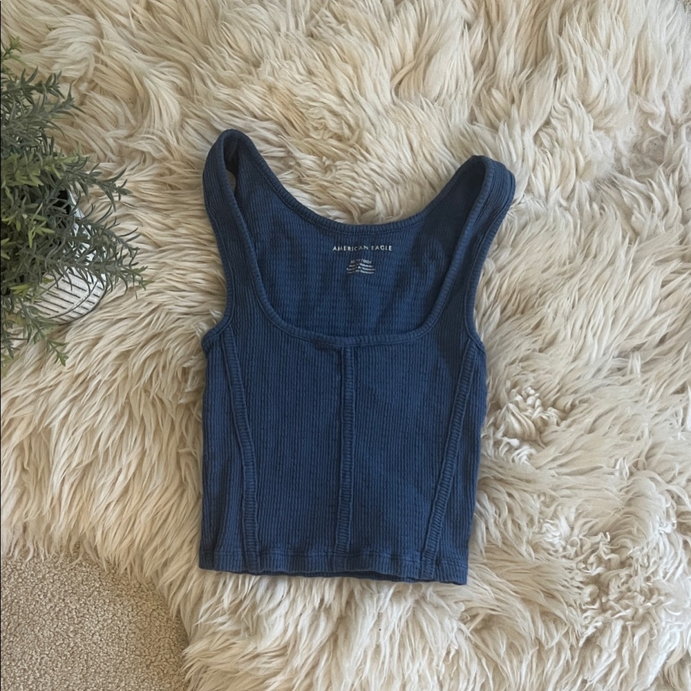 American Eagle Steel Blue knitted Crop Tank Top